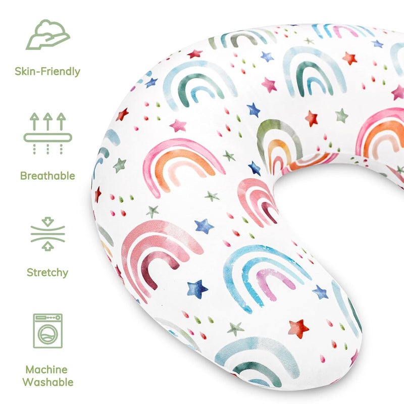 WINGHENLEE Nursing Pillow Cover, Breastfeeding Pillow Cover for Baby Girls Boys, Soft Stretchy Nursing Pillowcase for Infant Newborn, Removable Slipcover for Nursing Pillows, RainbowStar(Only Cover) - Image 3